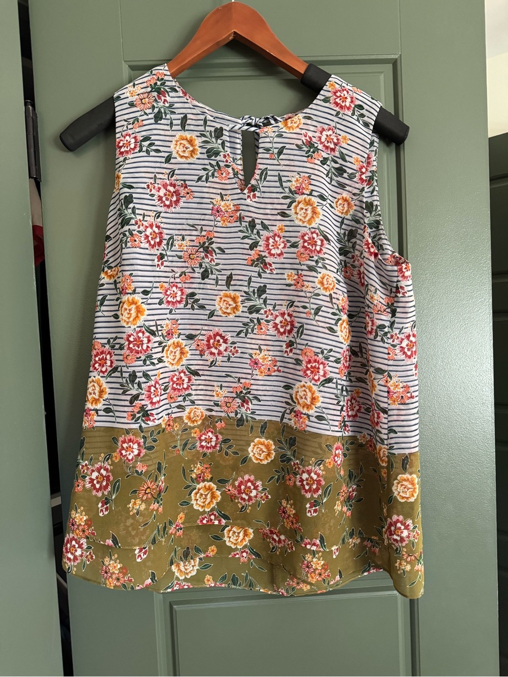 CAbi Striped Floral Keyhole Tank